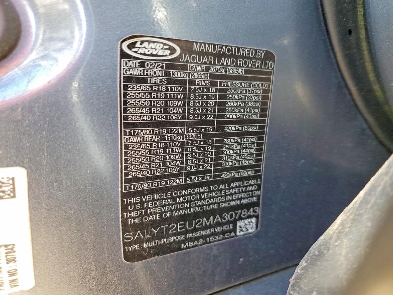 Foto 14 de la subasta – 2021 LAND ROVER RANGE ROVE con VIN SALYT2EU2MA307843