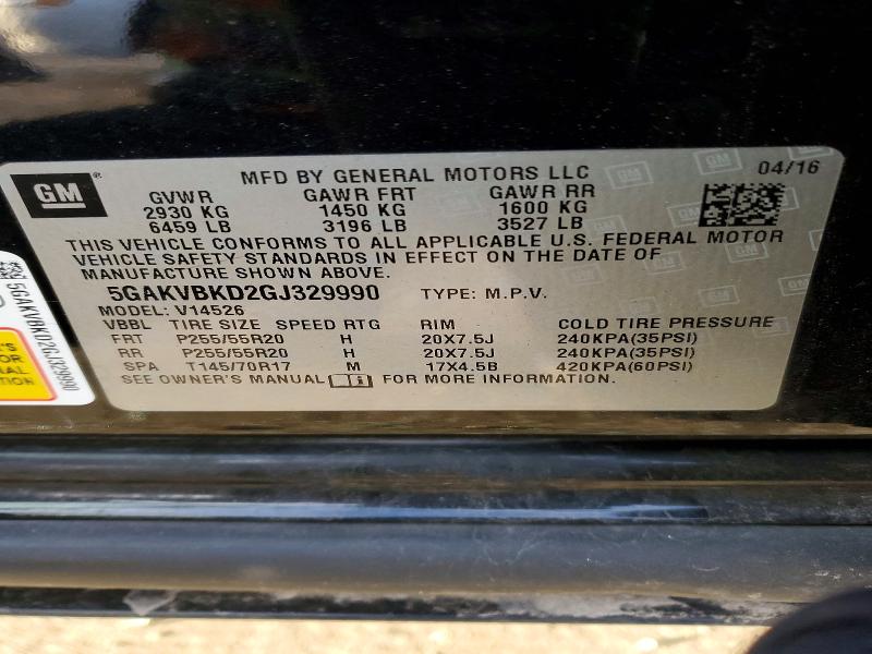 Photo 14 from auction – 2016 BUICK ENCLAVE with VIN 5GAKVBKD2GJ329990