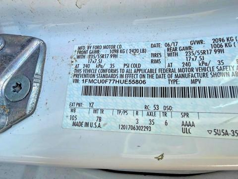 Photo 10 from auction – 2017 FORD ESCAPE S with VIN 1FMCU0F77HUE55806