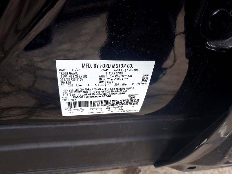 Photo 14 from auction – 2021 FORD EXPLORER X with VIN 1FMSK8DH0MGA36748