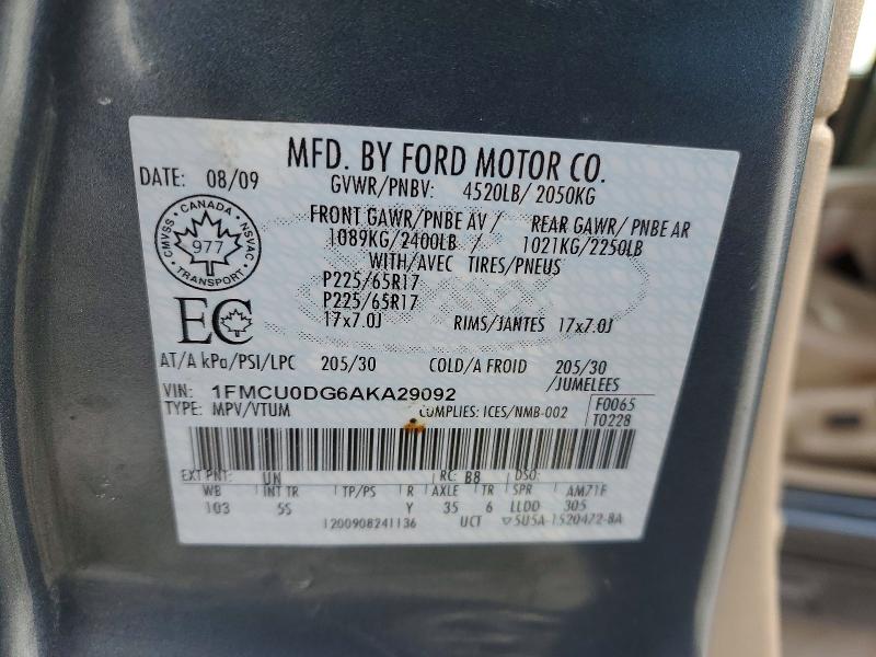 Photo 14 from auction – 2010 FORD ESCAPE XLT with VIN 1FMCU0DG6AKA29092