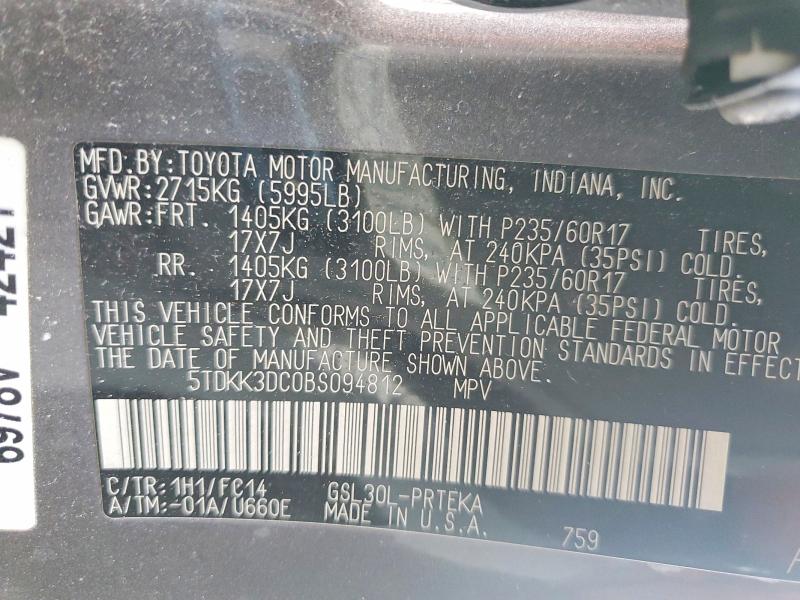 Photo 14 from auction – 2011 TOYOTA SIENNA LE with VIN 5TDKK3DC0BS094812