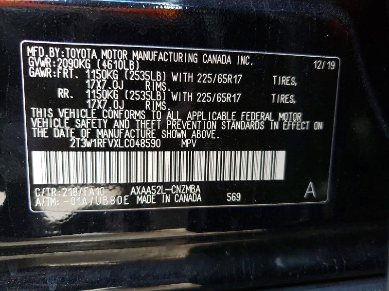 Photo 14 from auction – 2020 TOYOTA RAV4 XLE with VIN 2T3W1RFVXLC048590