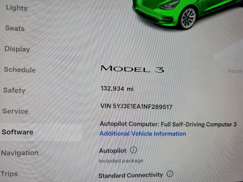 Photo 9 from auction – 2022 TESLA MODEL 3 with VIN 5YJ3E1EA1NF289517