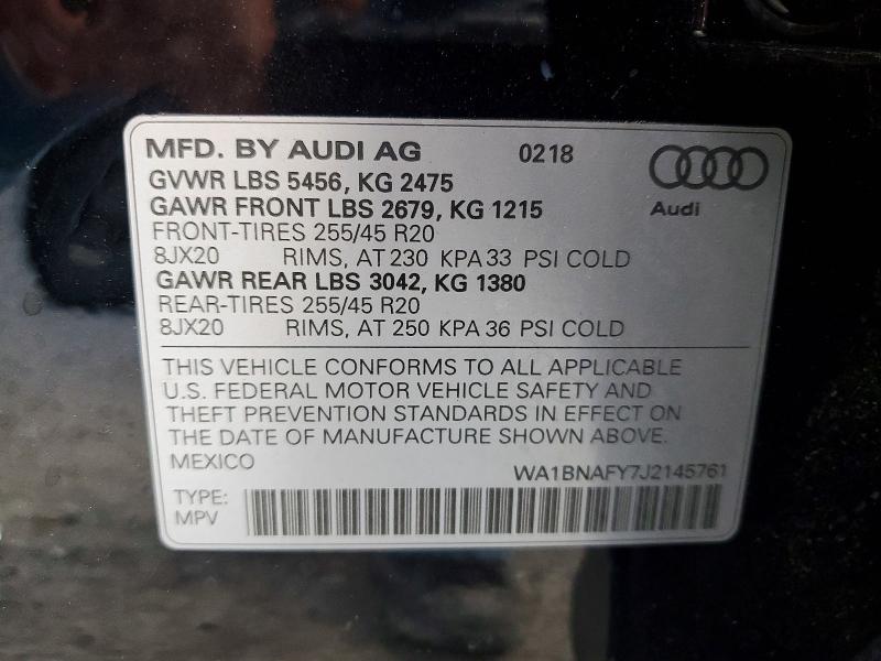 Photo 14 from auction – 2018 AUDI Q5 PREMIUM with VIN WA1BNAFY7J2145761
