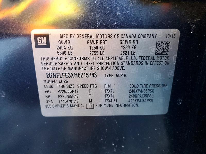 Photo 14 from auction – 2017 CHEVROLET EQUINOX LT with VIN 2GNFLFE3XH6215743