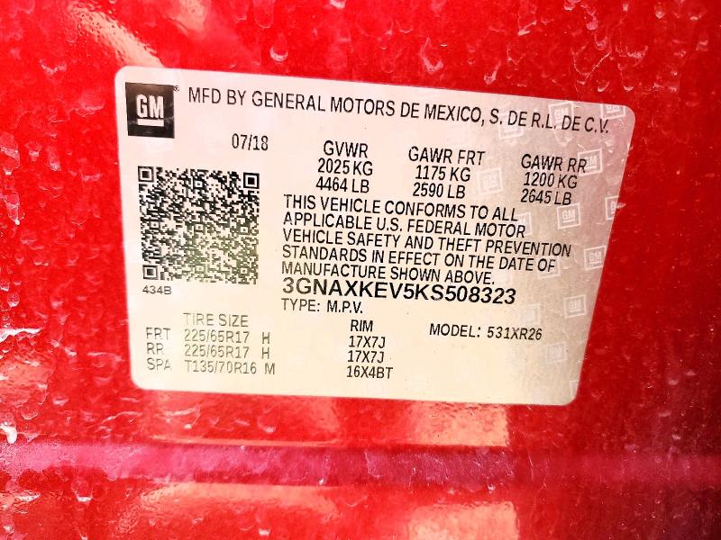 Photo 14 from auction – 2019 CHEVROLET EQUINOX with VIN 3GNAXKEV5KS508323