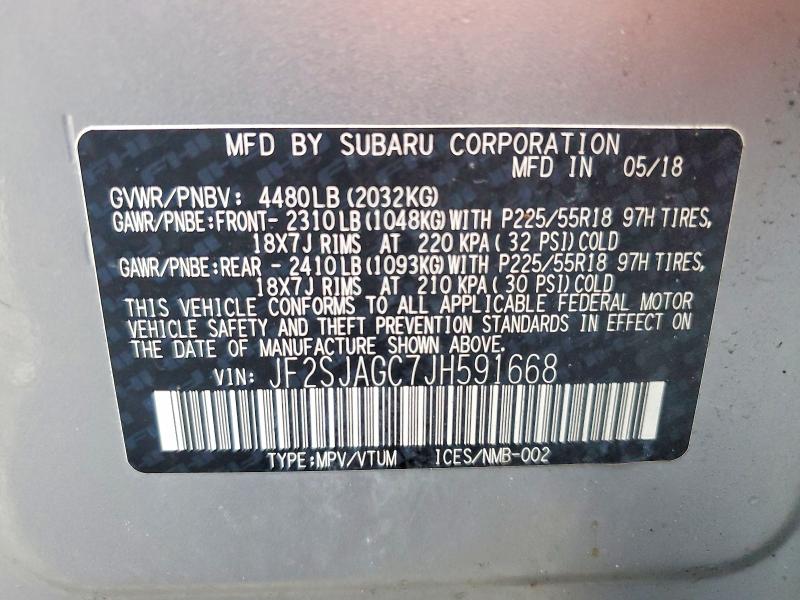 Photo 14 from auction – 2018 SUBARU FORESTER 2 with VIN JF2SJAGC7JH591668