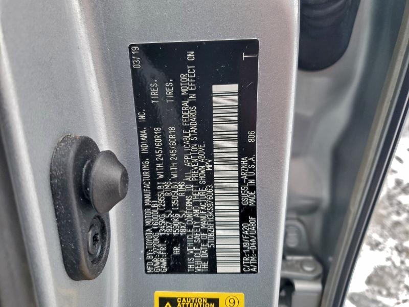 Photo 14 from auction – 2019 TOYOTA HIGHLANDER with VIN 5TDBZRFH3KS976063