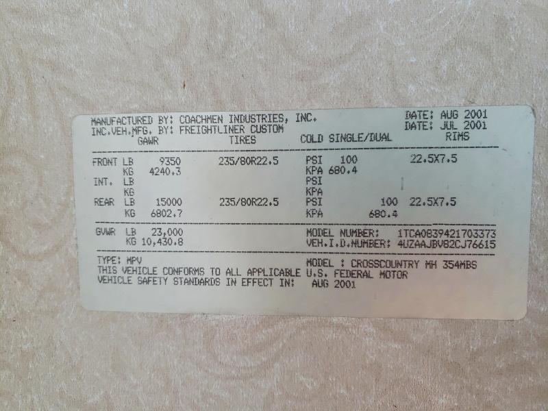 Photo 10 from auction – 2002 FREIGHTLINER CHASSIS X with VIN 4UZAAJBV82CJ76615