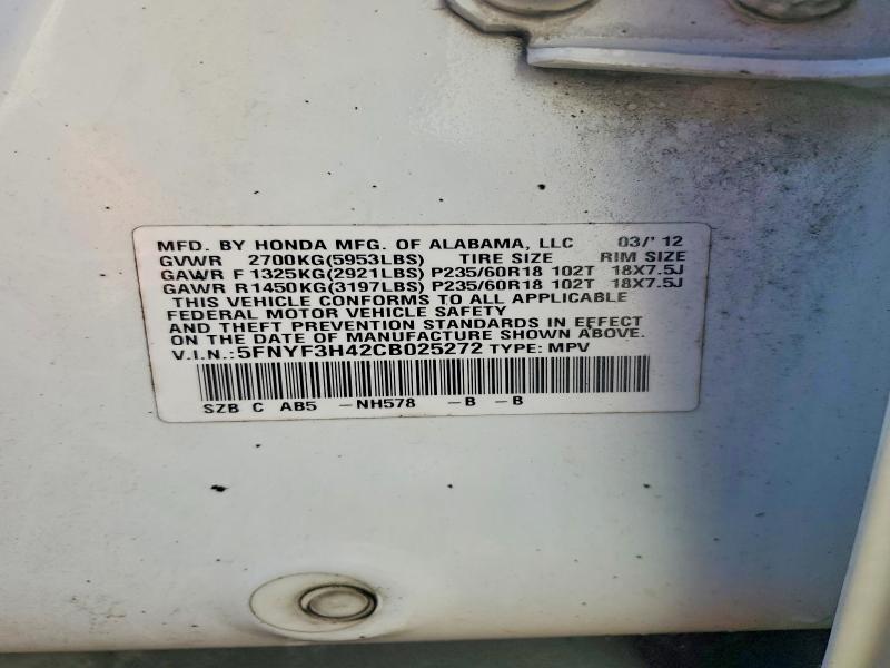 Photo 14 from auction – 2012 HONDA PILOT EX with VIN 5FNYF3H42CB025272