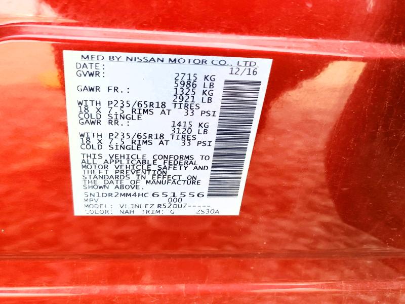 Photo 14 from auction – 2017 NISSAN PATHFINDER with VIN 5N1DR2MM4HC651556