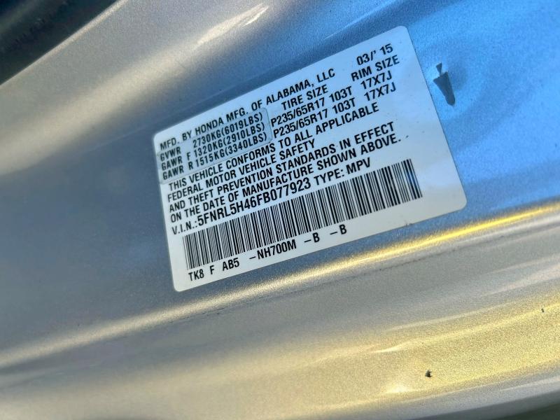 Photo 10 from auction – 2015 HONDA ODYSSEY with VIN 5FNRL5H46FB077923