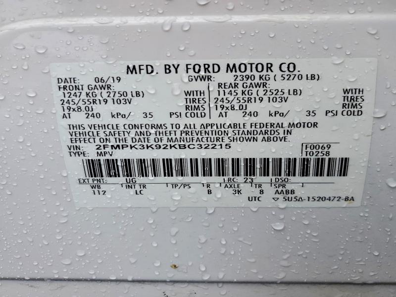 Photo 14 from auction – 2019 FORD EDGE TITAN with VIN 2FMPK3K92KBC32215