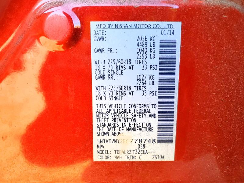Photo 14 from auction – 2014 NISSAN ROGUE S with VIN 5N1AT2MT2EC778748