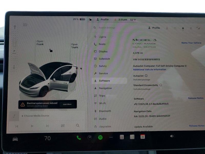 Photo 9 from auction – 2025 TESLA MODEL 3 with VIN 5YJ3E1EB1SF938513