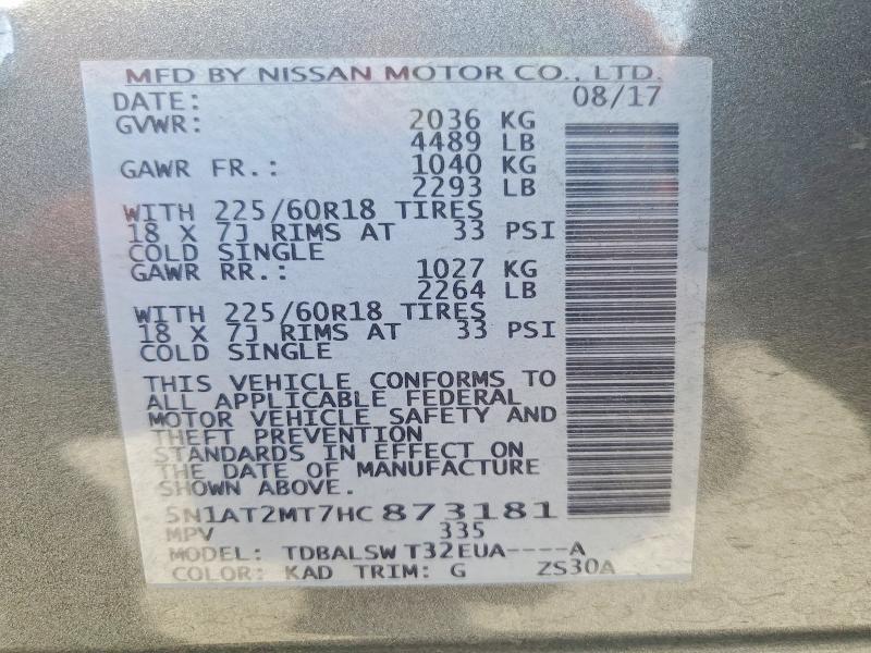 Photo 14 from auction – 2017 NISSAN ROGUE S with VIN 5N1AT2MT7HC873181