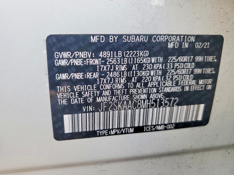 Photo 14 from auction – 2021 SUBARU FORESTER with VIN JF2SKAAC8MH513572
