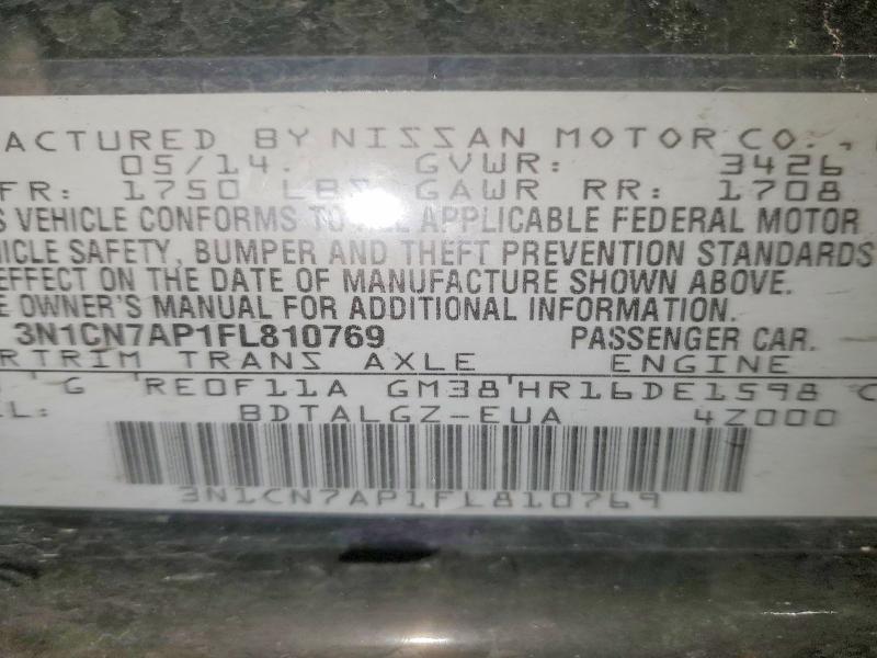 Photo 14 from auction – 2015 NISSAN VERSA with VIN 3N1CN7AP1FL810769