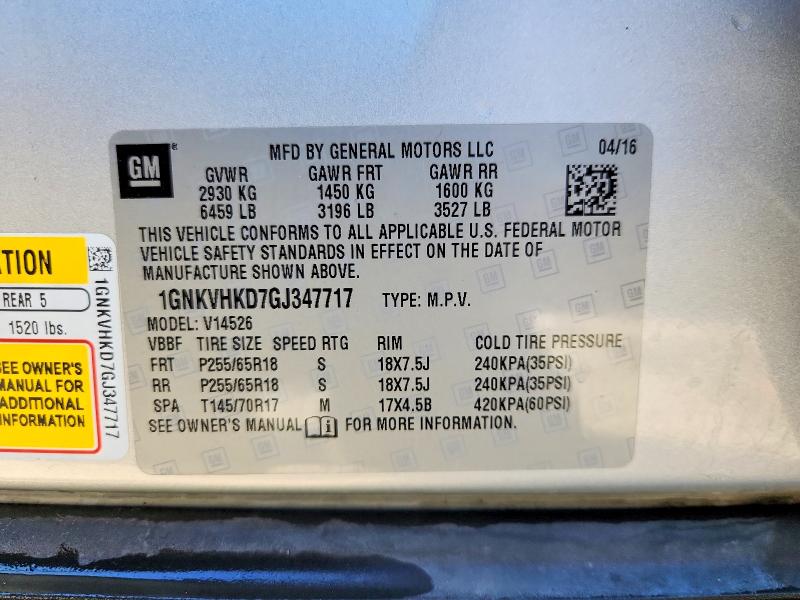 Photo 14 from auction – 2016 CHEVROLET TRAVERSE L with VIN 1GNKVHKD7GJ347717