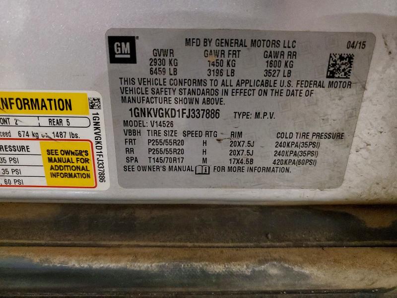 Photo 14 from auction – 2015 CHEVROLET TRAVERSE L with VIN 1GNKVGKD1FJ337886