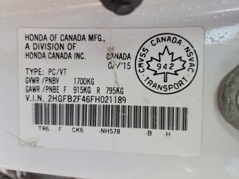 Photo 14 from auction – 2015 HONDA CIVIC LX with VIN 2HGFB2F46FH021189