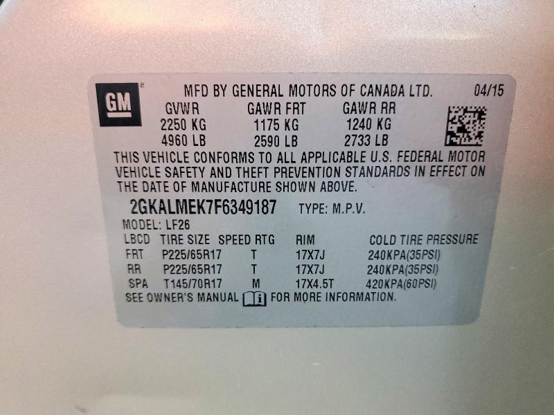 Photo 14 from auction – 2015 GMC TERRAIN with VIN 2GKALMEK7F6349187