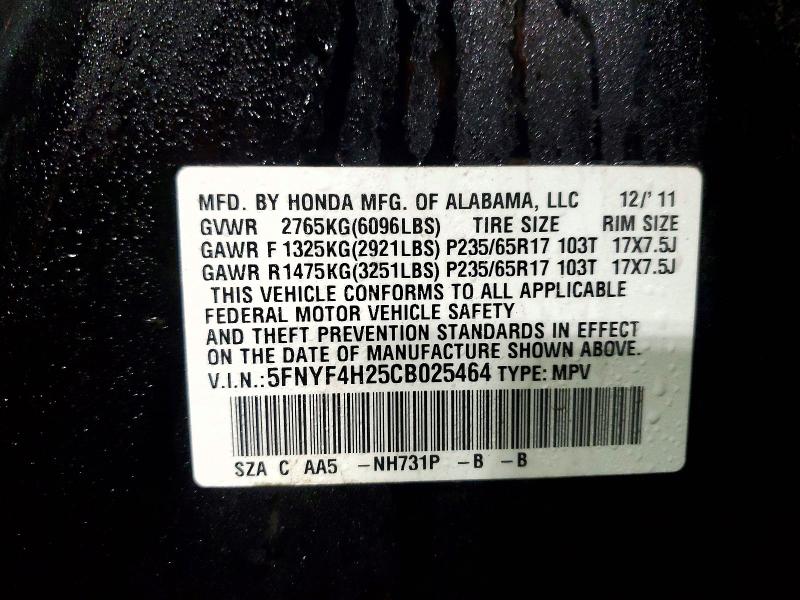 Foto 14 de la subasta – 2012 HONDA PILOT LX con VIN 5FNYF4H25CB025464