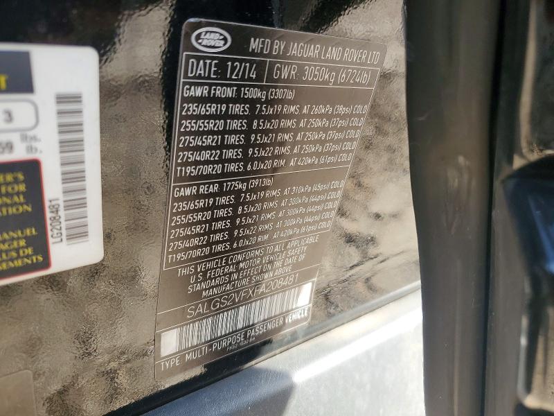 Photo 14 from auction – 2015 LAND ROVER RANGE ROVE with VIN SALGS2VFXFA208481