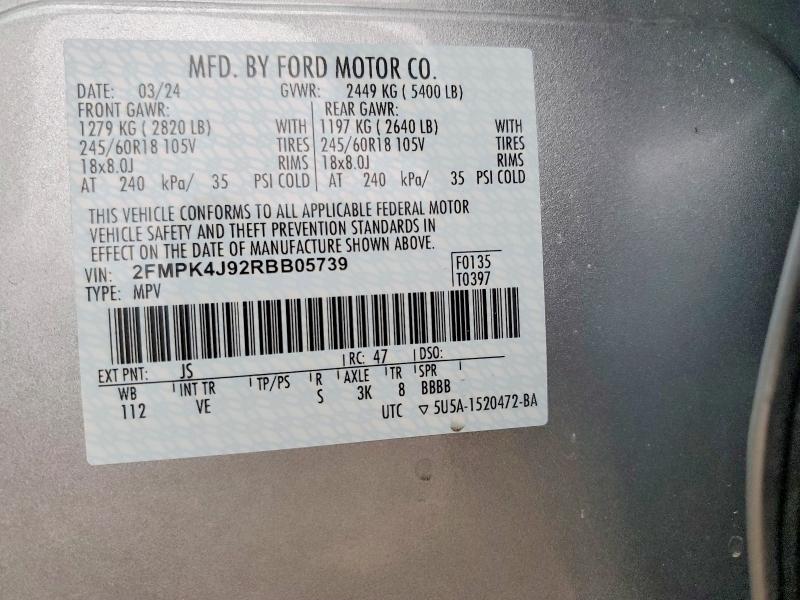 Photo 14 from auction – 2024 FORD EDGE SEL with VIN 2FMPK4J92RBB05739