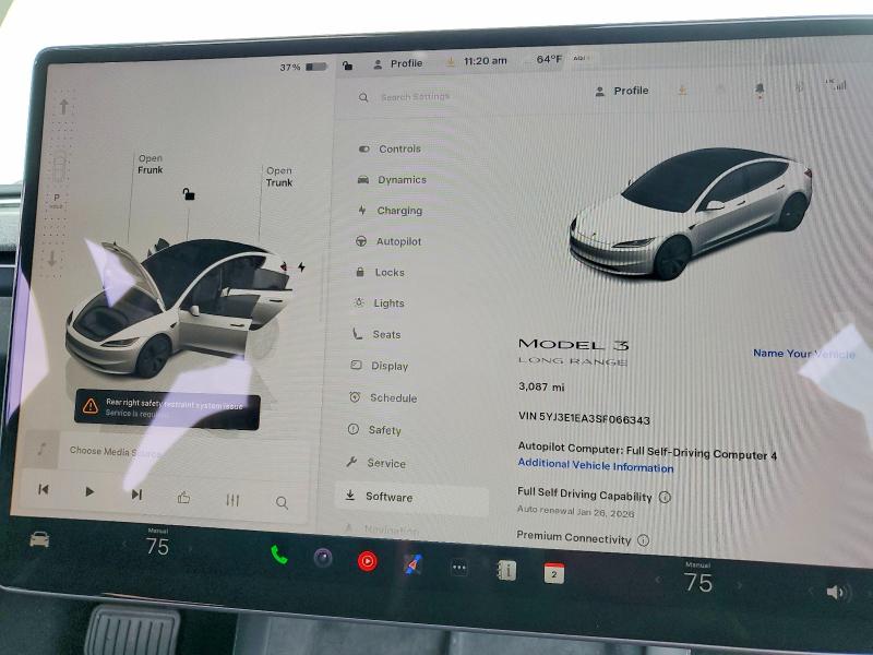 Photo 9 from auction – 2025 TESLA MODEL 3 with VIN 5YJ3E1EA3SF066343