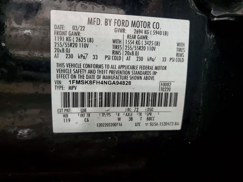 Photo 14 from auction – 2022 FORD EXPLORER L with VIN 1FMSK8FH4NGA94828
