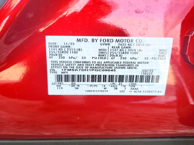 Photo 14 from auction – 2023 FORD EXPLORER X with VIN 1FMSK7DH1PGC09045