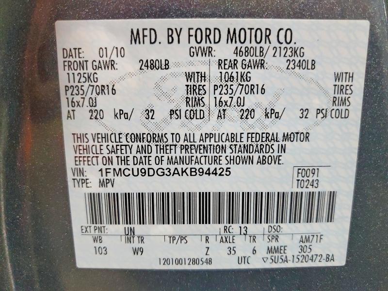 Photo 14 from auction – 2010 FORD ESCAPE XLT with VIN 1FMCU9DG3AKB94425