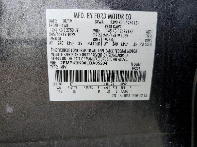 Photo 14 from auction – 2020 FORD EDGE TITAN with VIN 2FMPK3K90LBA05204