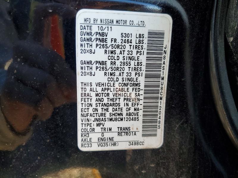 Photo 14 from auction – 2012 INFINITI FX35 with VIN JN8AS1MU8CM120485