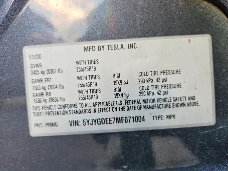 Photo 14 from auction – 2021 TESLA MODEL Y with VIN 5YJYGDEE7MF071004