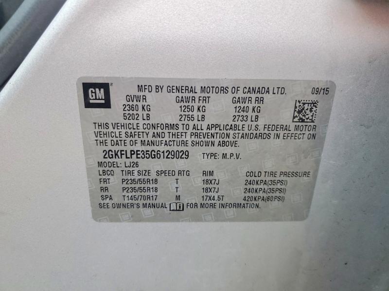 Фото 14 с аукциона – 2016 GMC TERRAIN SL с VIN 2GKFLPE35G6129029