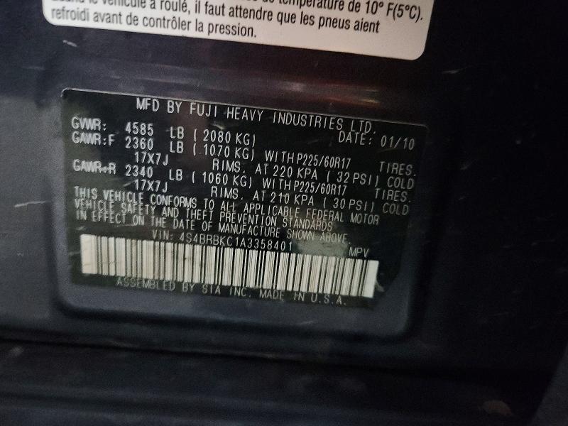 Photo 14 from auction – 2010 SUBARU OUTBACK 2. with VIN 4S4BRBKC1A3358401