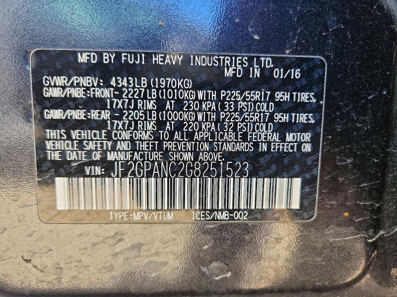 Photo 14 from auction – 2016 SUBARU CROSSTREK with VIN JF2GPANC2G8251523