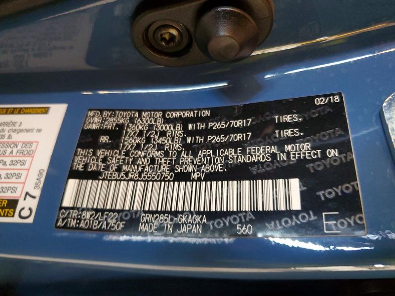 Photo 14 from auction – 2018 TOYOTA 4RUNNER with VIN JTEBU5JR8J5550750