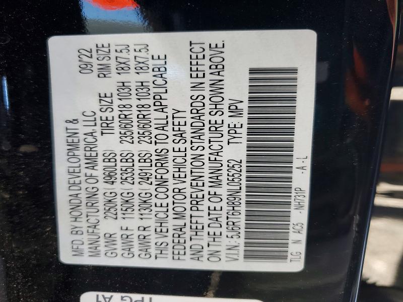 Photo 14 from auction – 2022 HONDA CR-V with VIN 5J6RT6H89NL055252