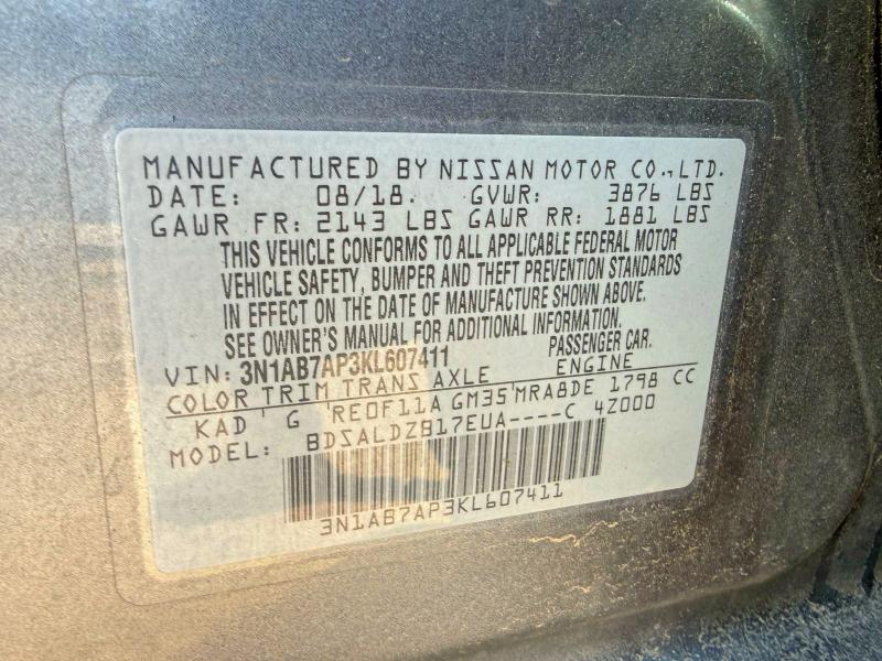 Photo 10 from auction – 2019 NISSAN SENTRA with VIN 3N1AB7AP3KL607411
