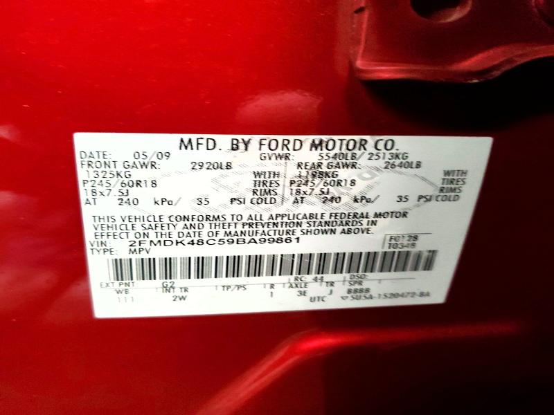 Photo 14 from auction – 2009 FORD EDGE SEL with VIN 2FMDK48C59BA99861