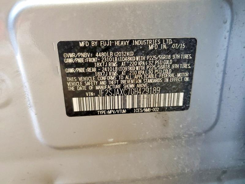 Photo 14 from auction – 2016 SUBARU FORESTER with VIN JF2SJAXC7GH429189