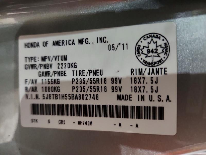 Photo 14 from auction – 2011 ACURA RDX TECHNO with VIN 5J8TB1H55BA802748