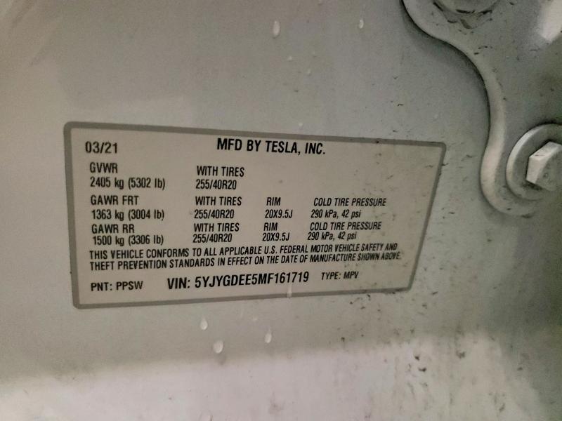 Photo 14 from auction – 2021 TESLA MODEL Y with VIN 5YJYGDEE5MF161719