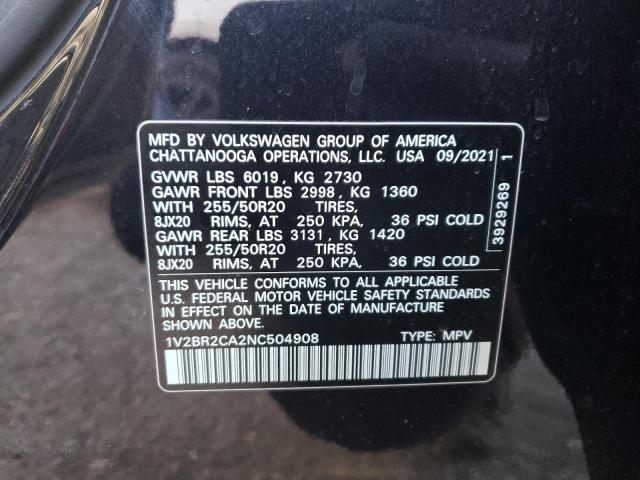 Photo 14 from auction – 2022 VOLKSWAGEN ATLAS SEL with VIN 1V2BR2CA2NC504908