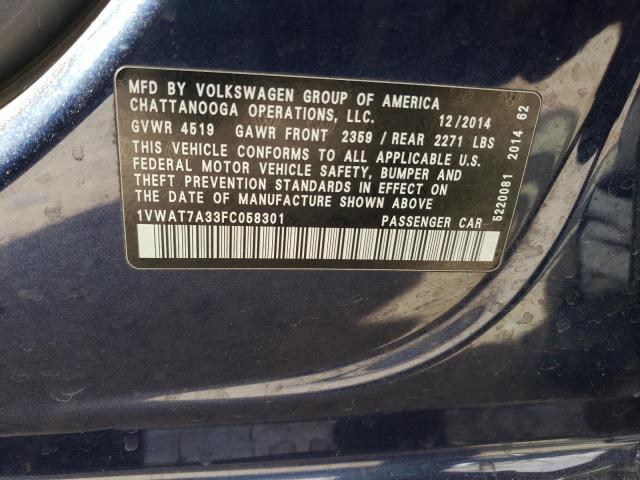 Photo 12 from auction – 2015 VOLKSWAGEN PASSAT S with VIN 1VWAT7A33FC058301