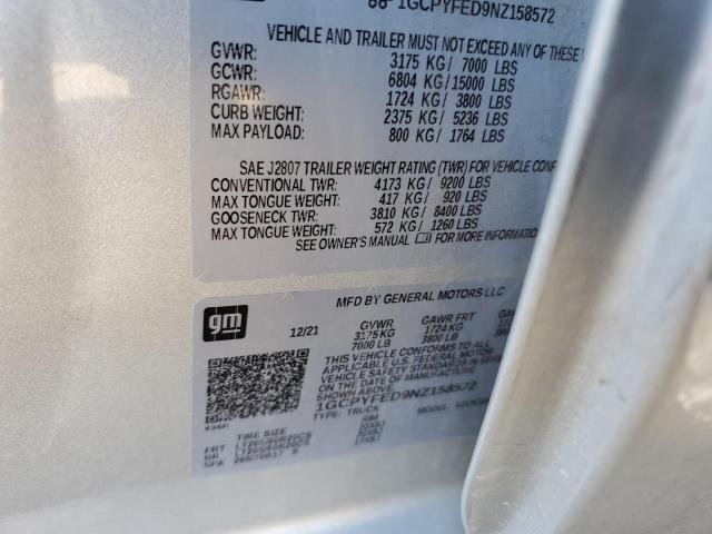 Photo 14 from auction – 2022 CHEVROLET SILVERADO with VIN 1GCPYFED9NZ158572